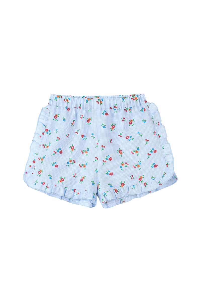 Delia Shorts - Blue Gingham Floral