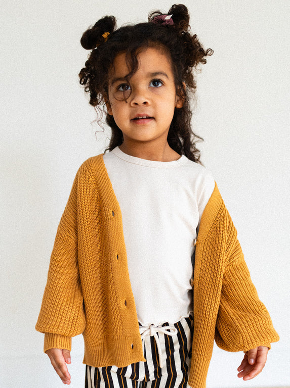 Kids Knit Button Cardigan - Espresso & Golden