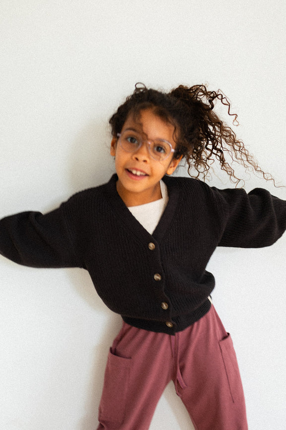 Kids Knit Button Cardigan - Espresso & Golden