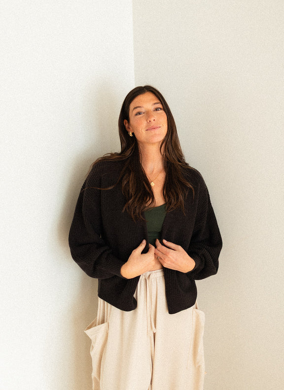 Ladies Knit Button Cardigan - Espresso