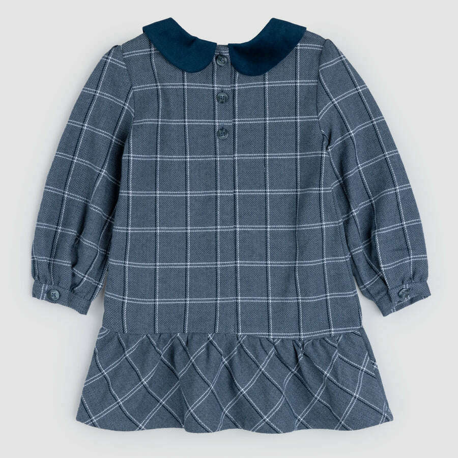 Navy Plaid Tweed Collared Dress - Size 2