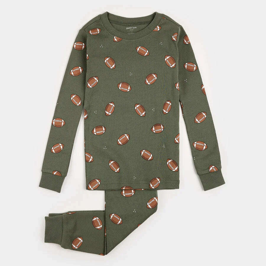 Football Print on Agave Green PJ Set - Size 12
