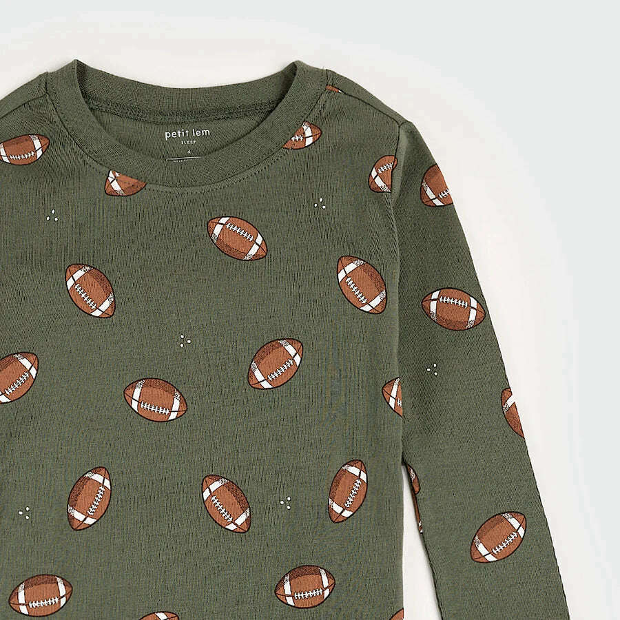 Football Print on Agave Green PJ Set - Size 12