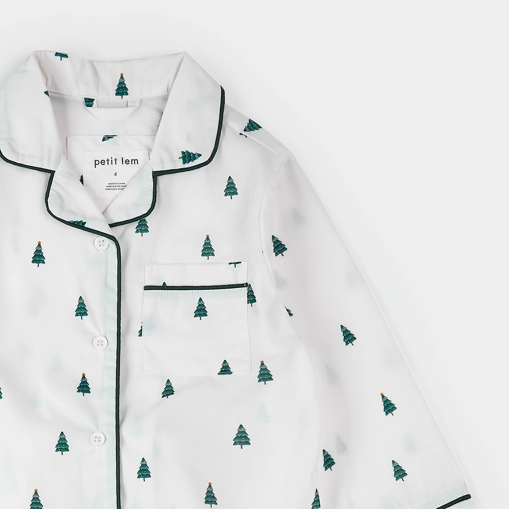 Pine Tree Print on Off-White Poplin PJ Set