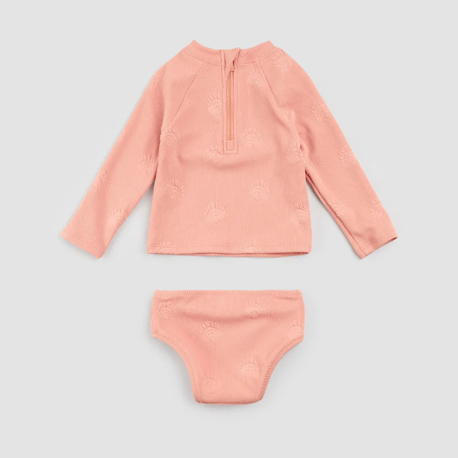 Seashell on Ribbed Coral Rashguard Swim Set - Size 6X