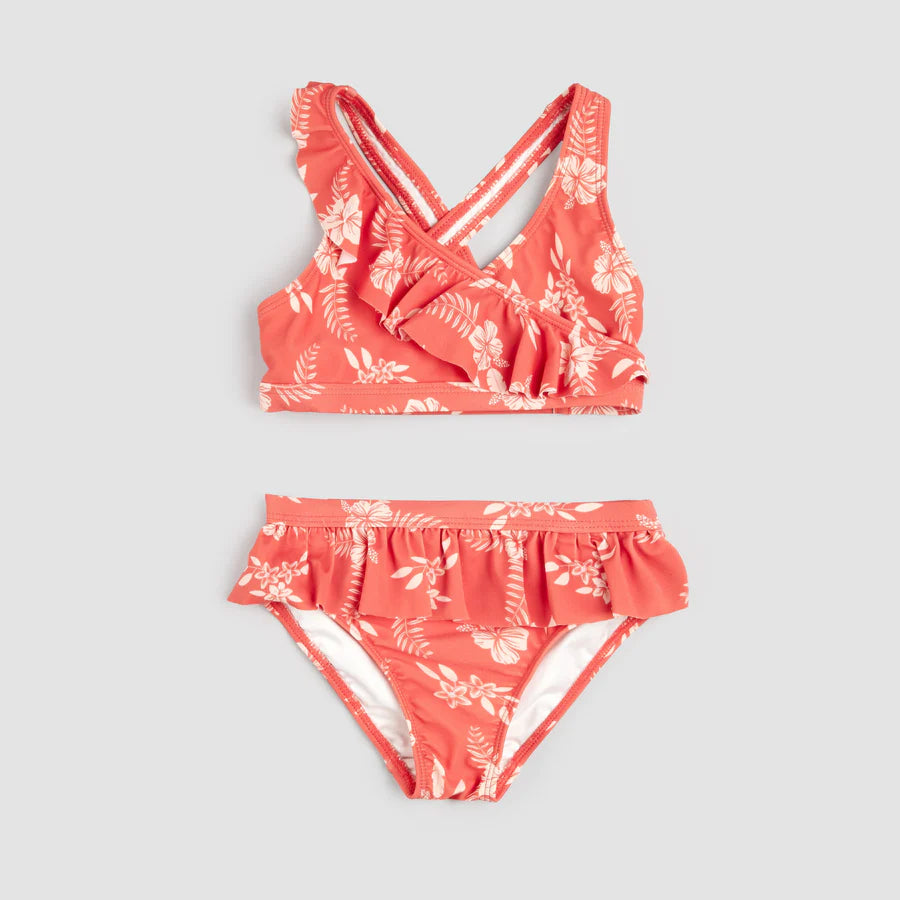 Hibiscus Print on Raspberry Cross-Over Bikini - Size 2