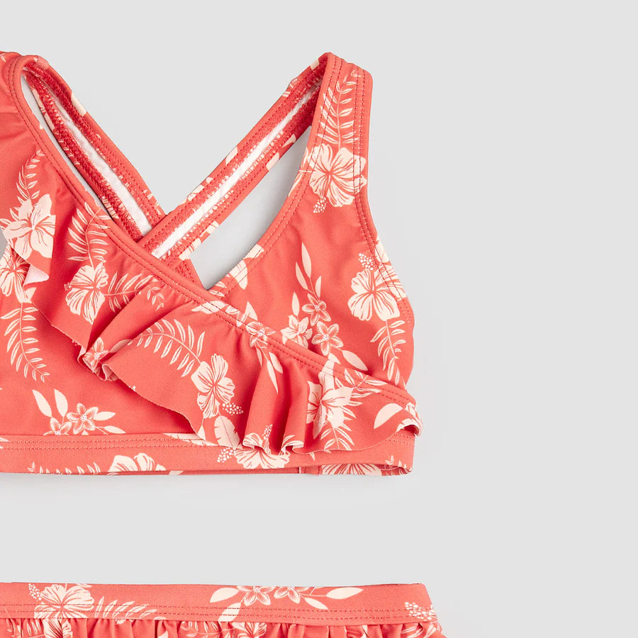 Hibiscus Print on Raspberry Cross-Over Bikini