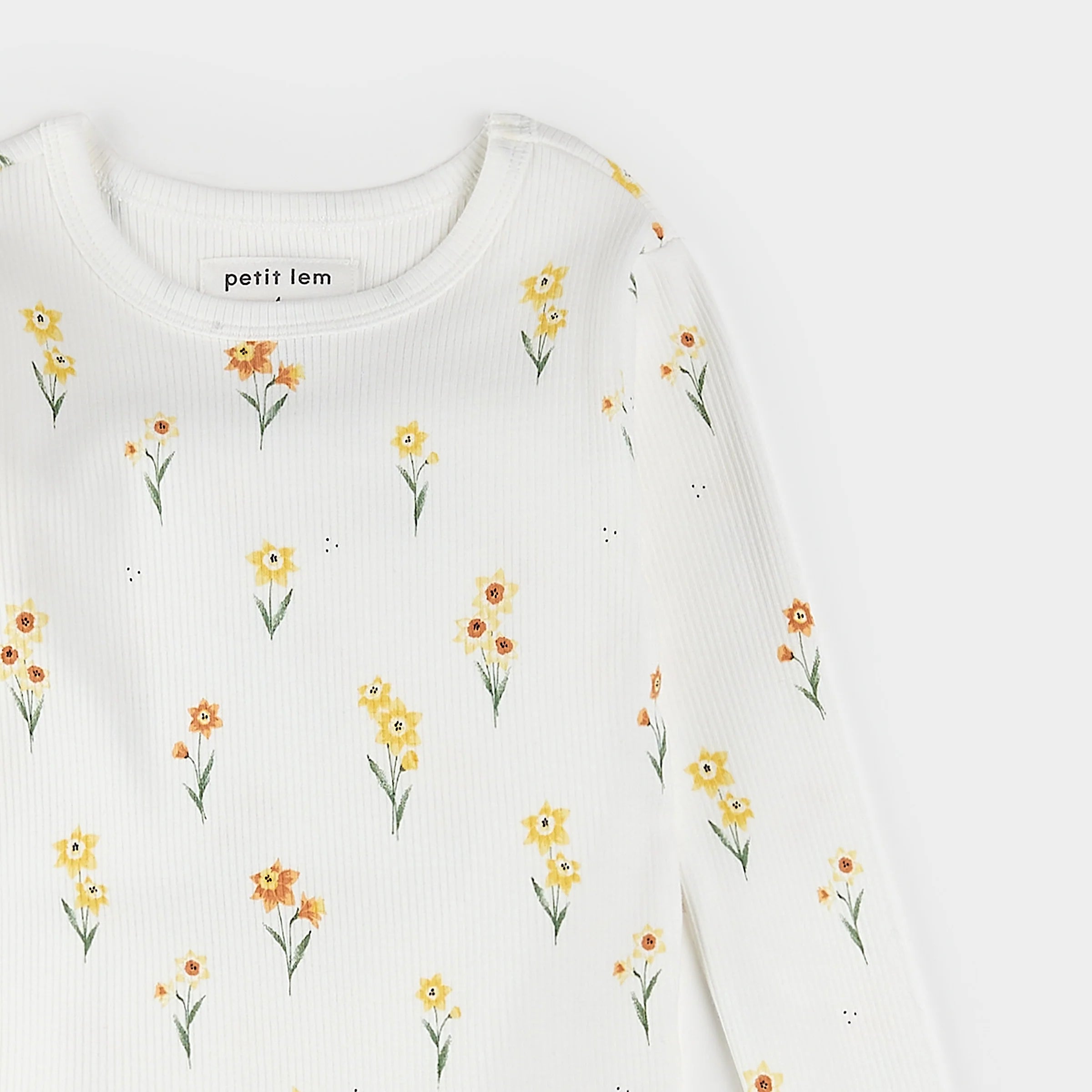 Daffodil Print on Off-White Ribbed PJ Set - Size 14