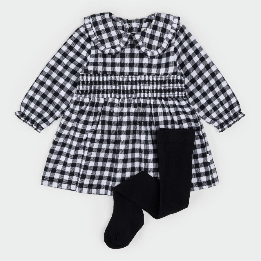 Black & White Tartan Flannel Dress Set