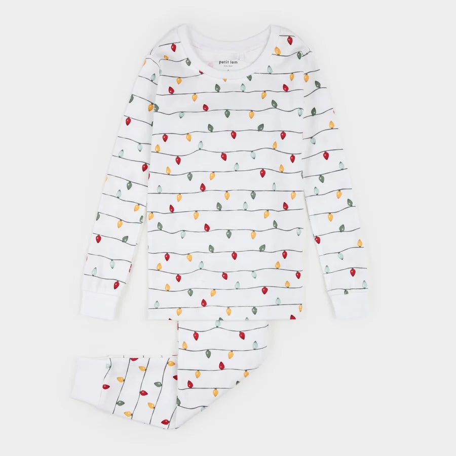 Twinkle Light Print on Off-White PJ Set