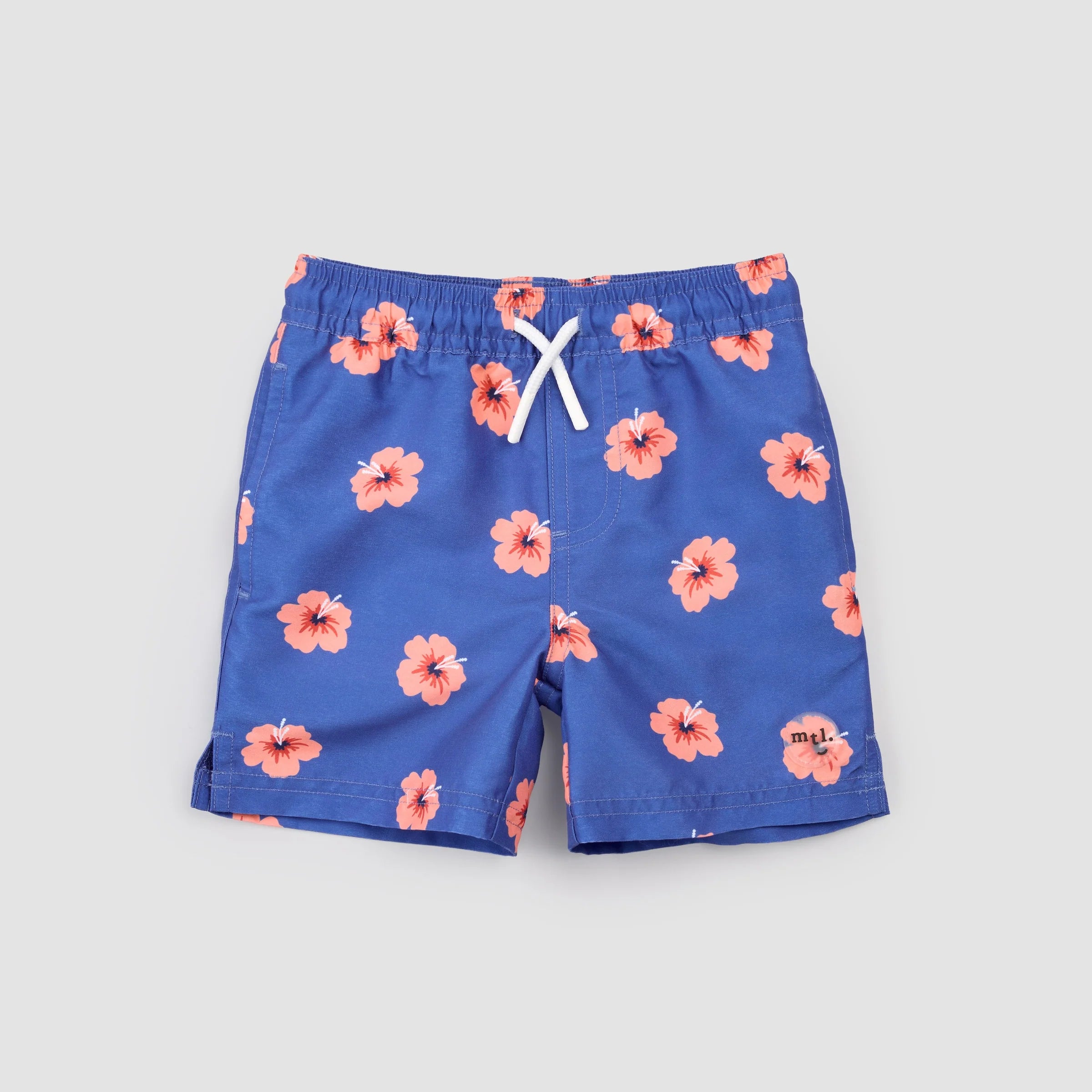 Hibiscus Print on Deep Blue Swim Trunks