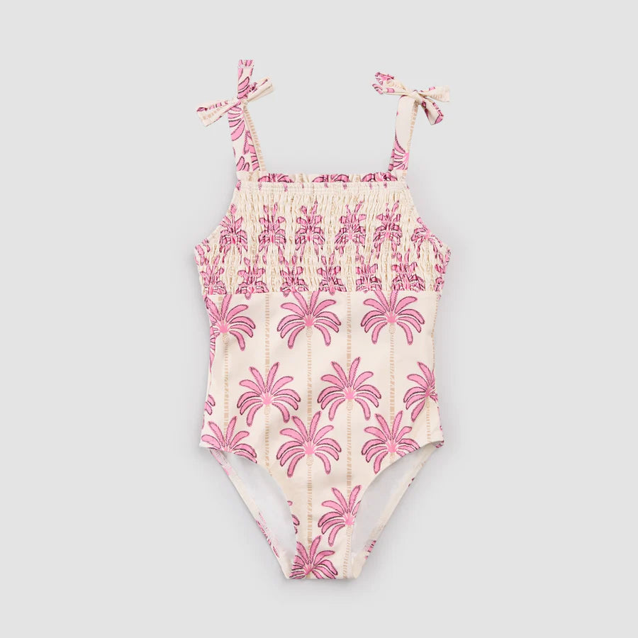 Pink Palms Print on Off-White Swimsuit