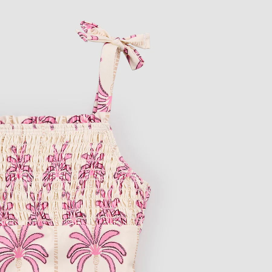 Pink Palms Print on Off-White Swimsuit