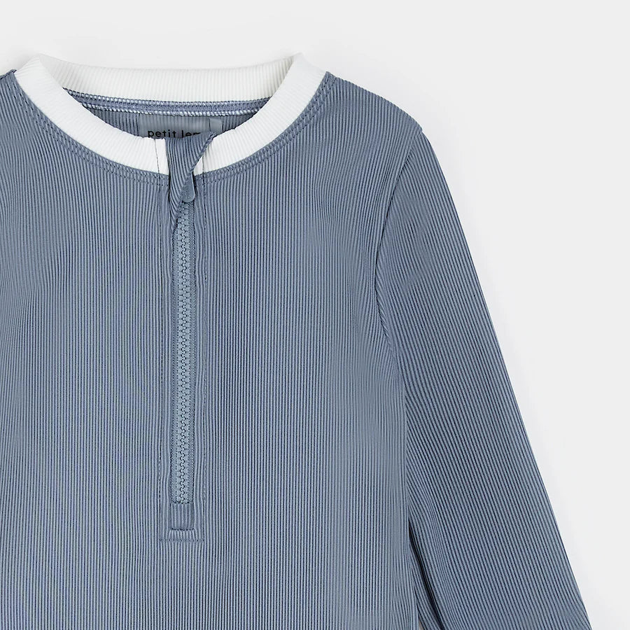 Dusty Blue Long-Sleeve Swim Romper