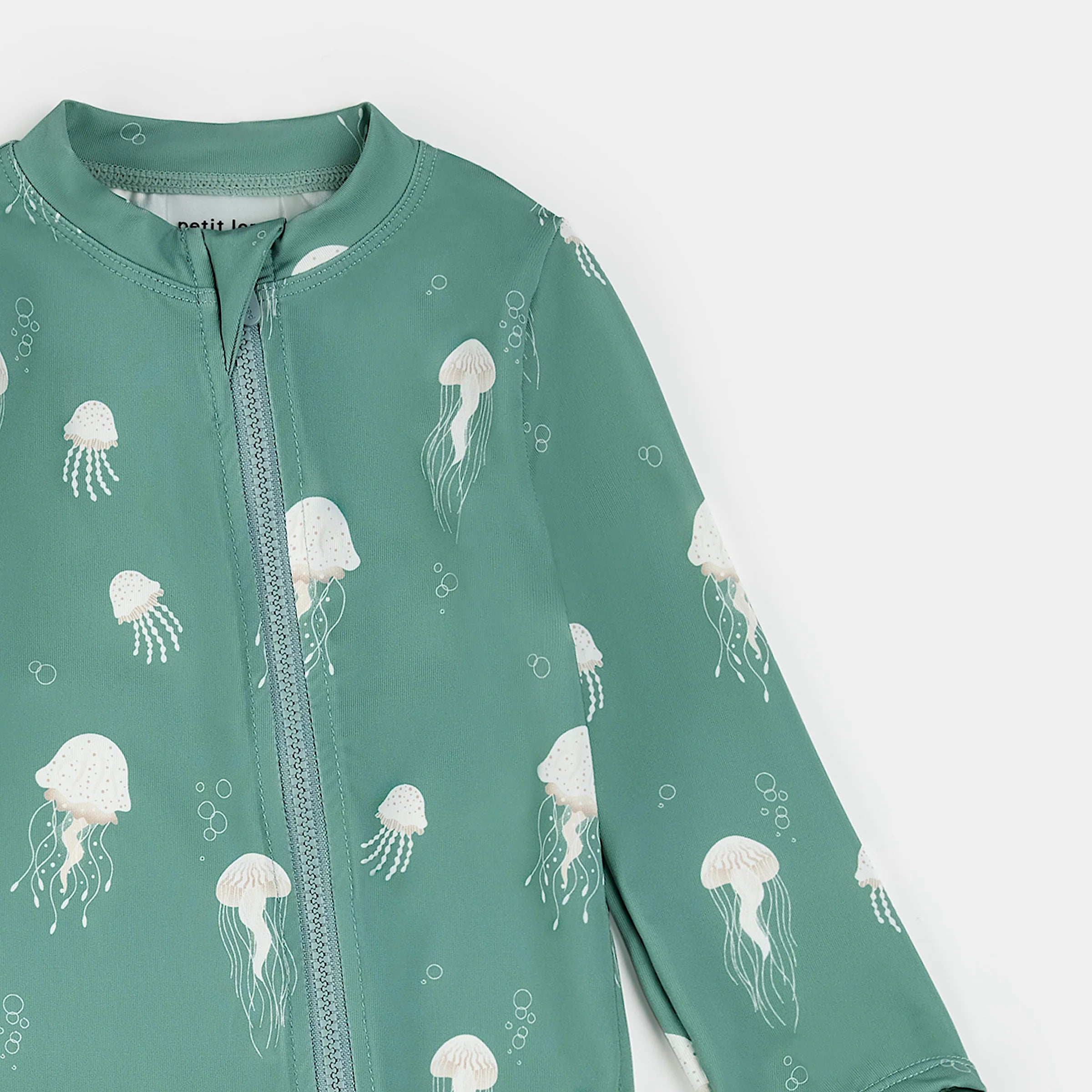 Jellyfish Print on Turquoise Long-Sleeve Swim Romper