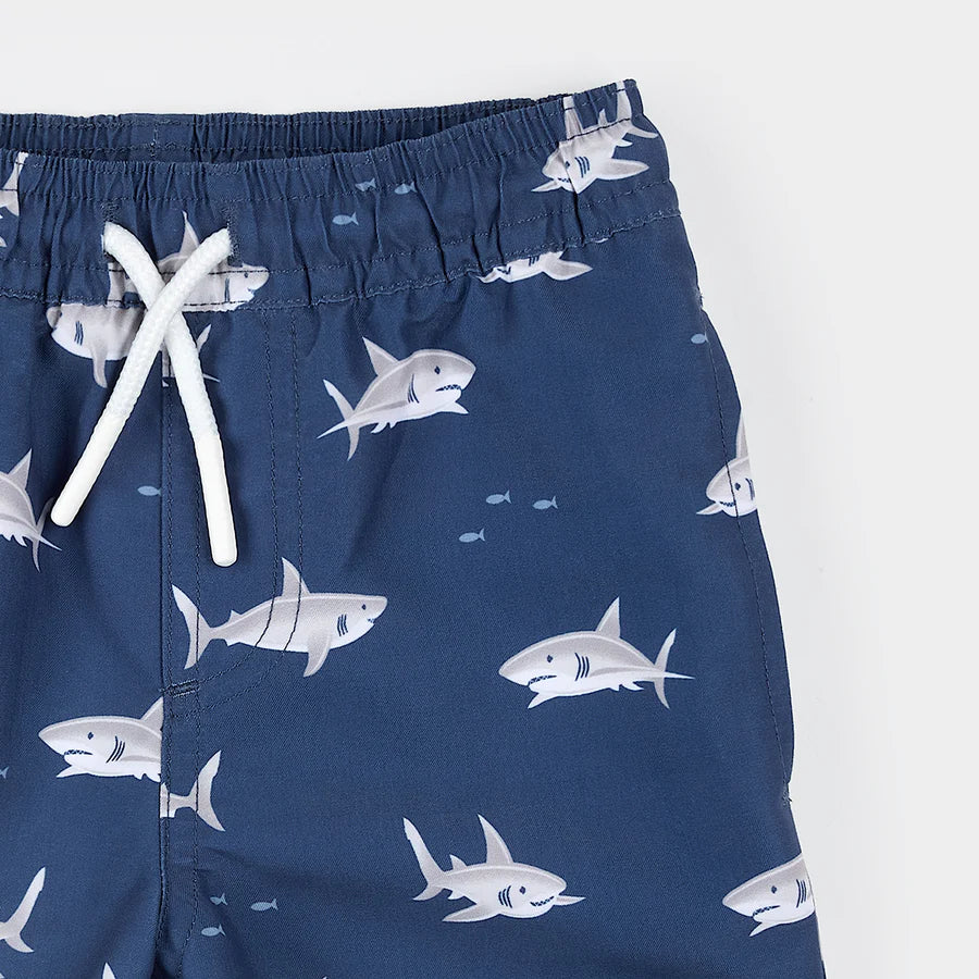 Sharks Print on Deep Blue Swim Trunks
