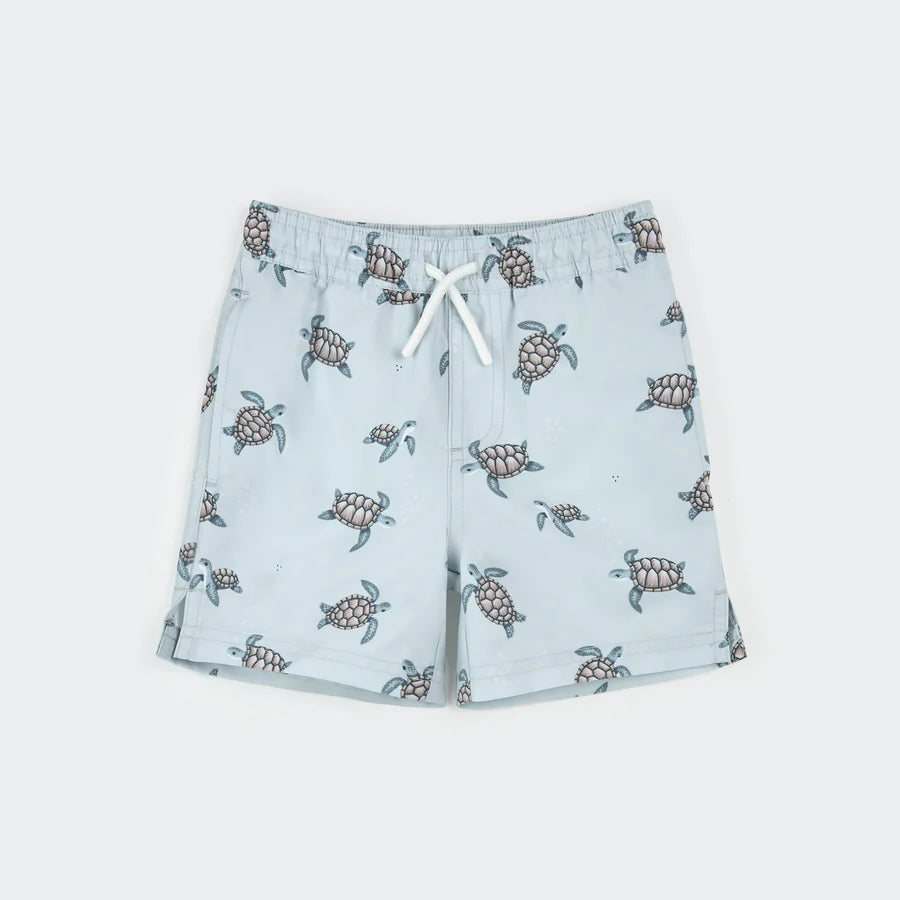 Sea Turtles Print on Light Blue Swim Trunks