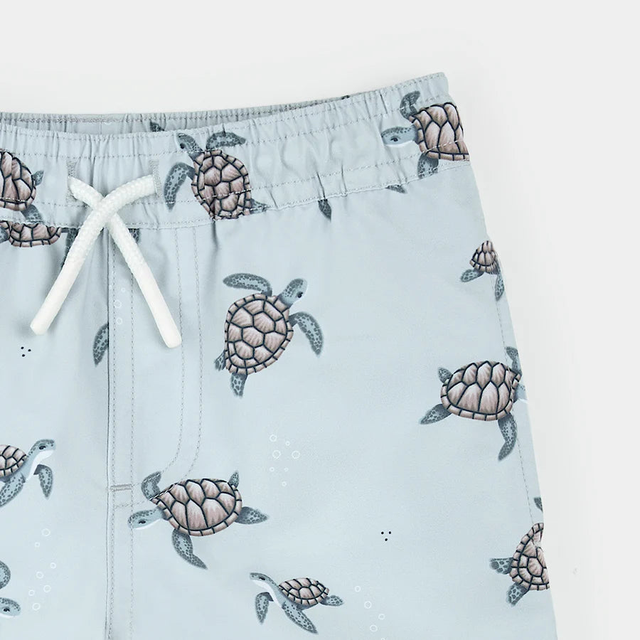 Sea Turtles Print on Light Blue Swim Trunks