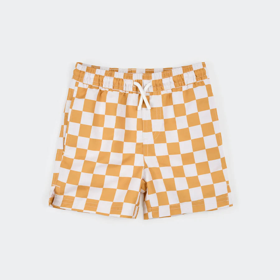 Orange Checkerboard Swim Trunks
