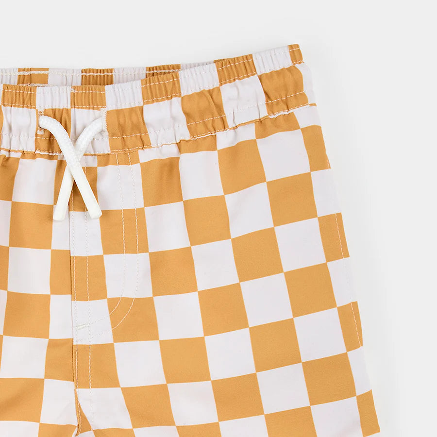 Orange Checkerboard Swim Trunks