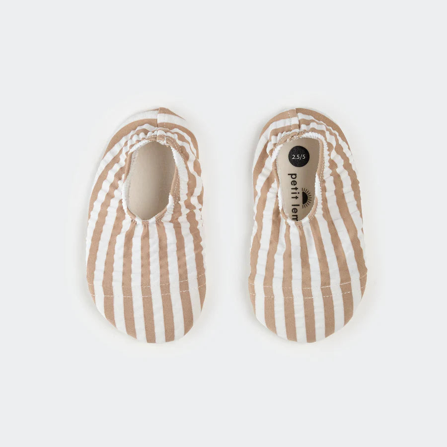 Taupe Stripe Seersucker Swim Slippers
