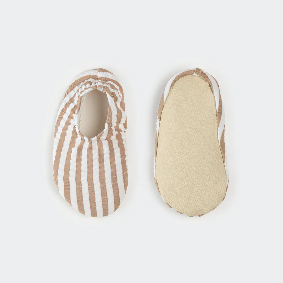 Taupe Stripe Seersucker Swim Slippers