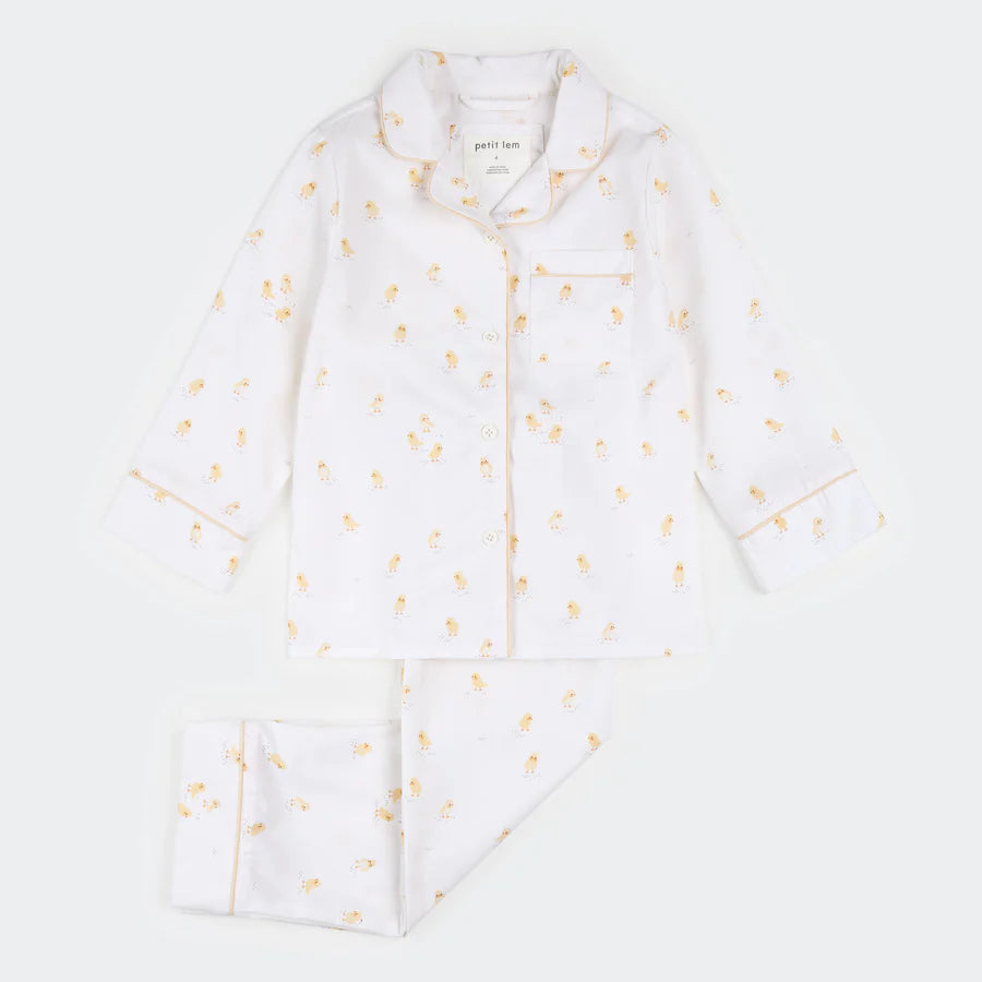 Chicks on Off-White Poplin PJ Set