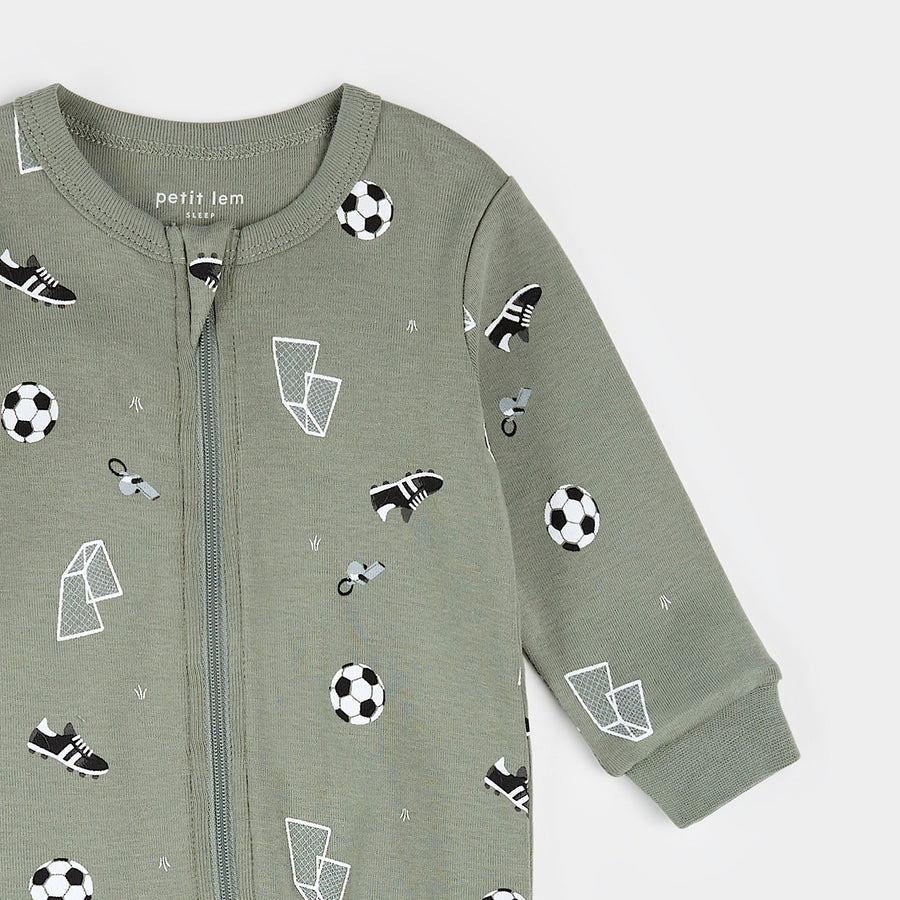 Soccer Print on Olive Sleeper