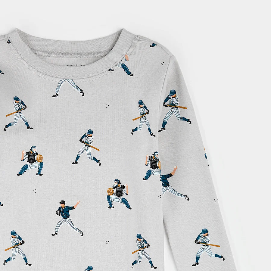 Baseball Player Print on Lunar Rock PJ Set