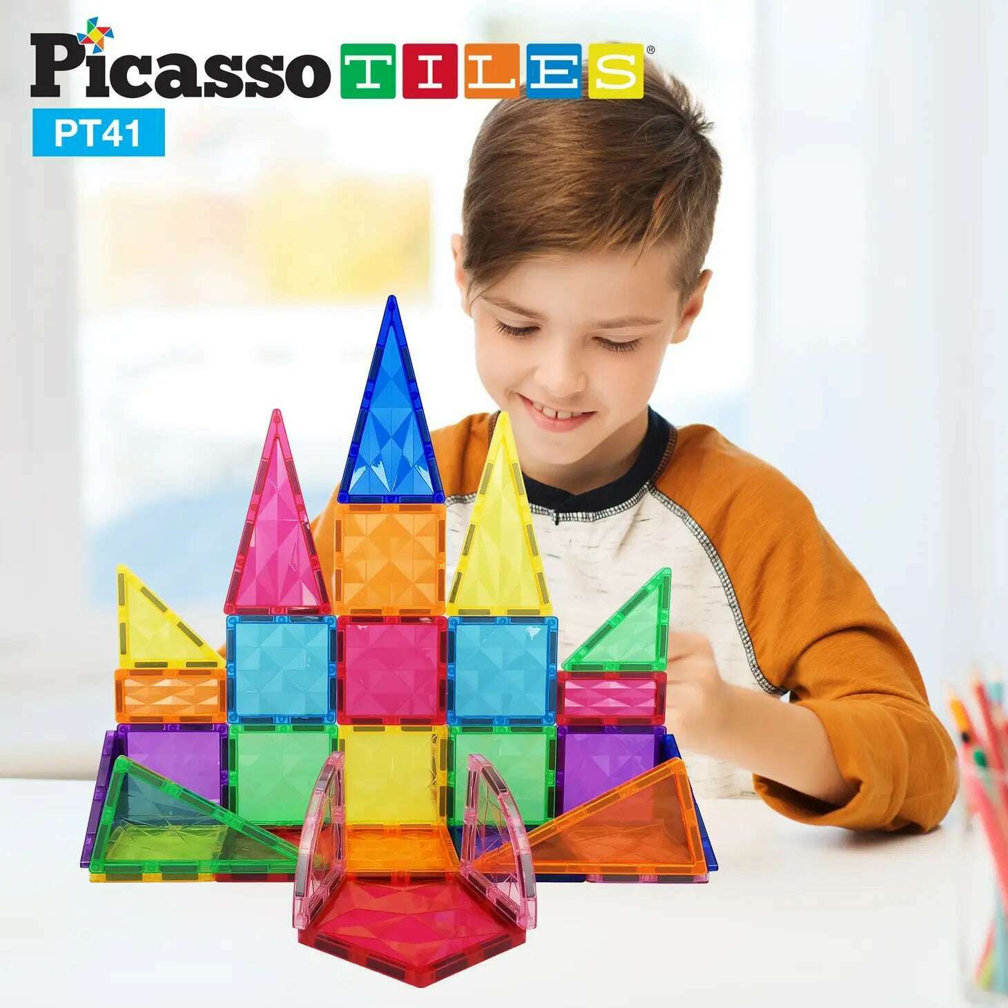Picasso Tiles : 41 Piece Prism Magnetic Building Block Set