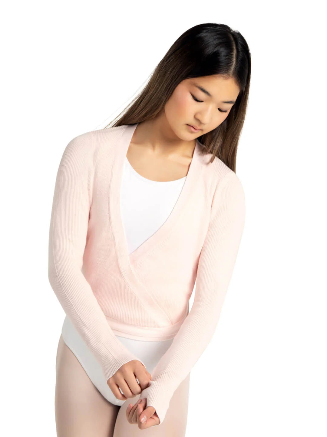 Ribbed Knit Wrap Sweater - Pink