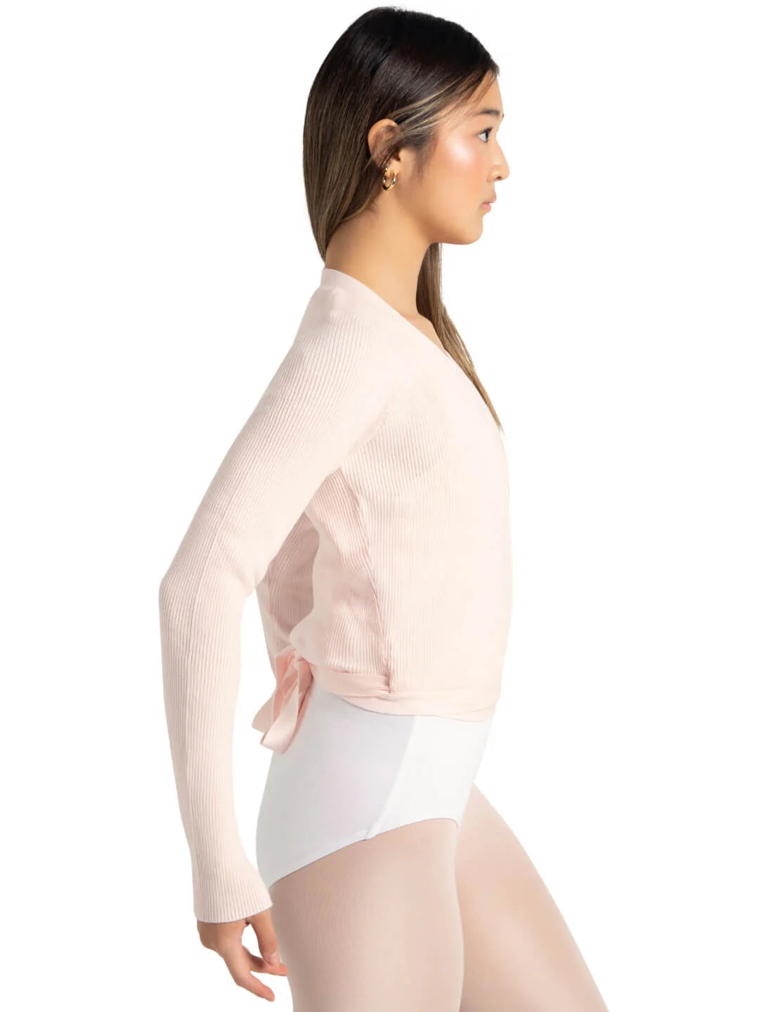 Ribbed Knit Wrap Sweater - Pink