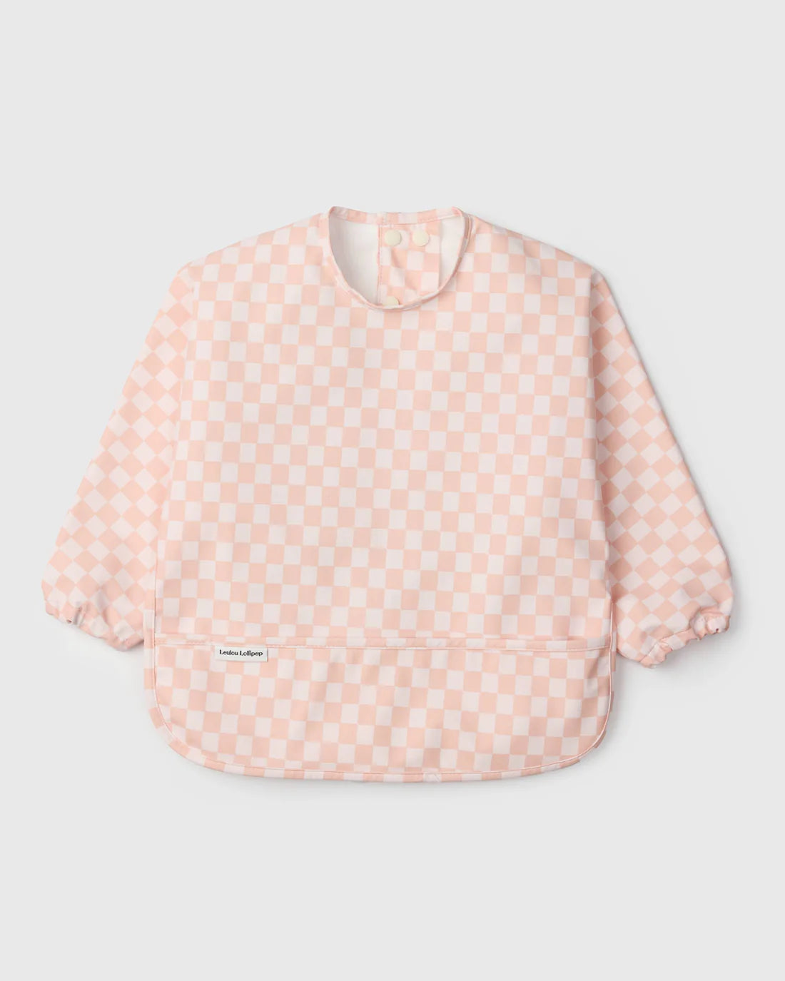 Long Sleeve Bib - Pink Checkerboard
