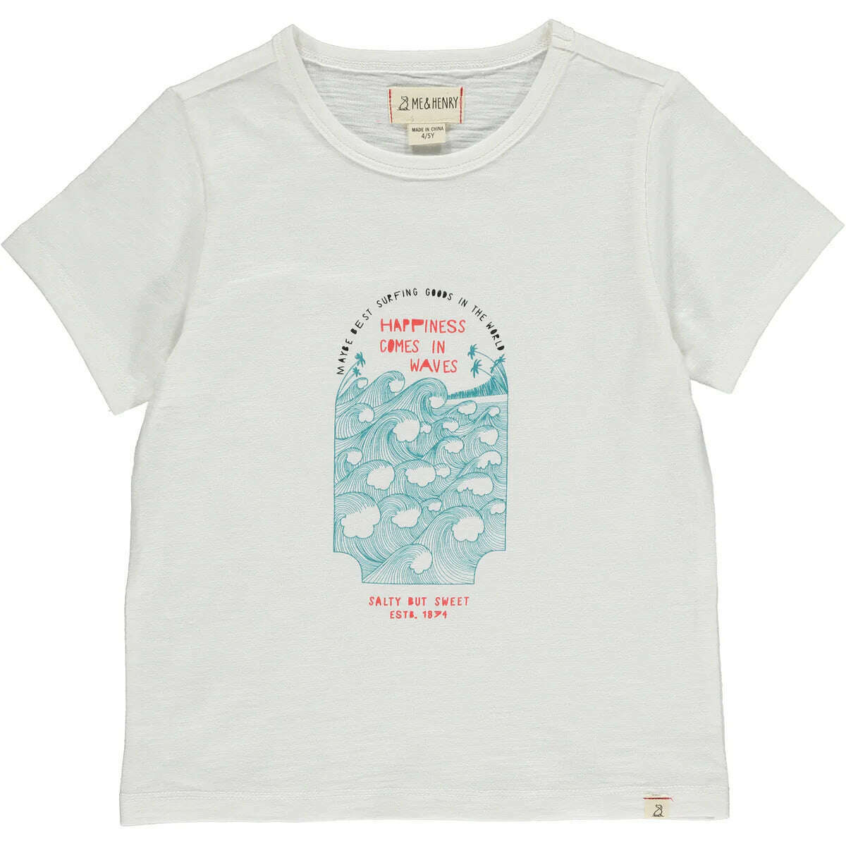 Falmouth Happiness Comes in Waves Tee - Size 9-10Y