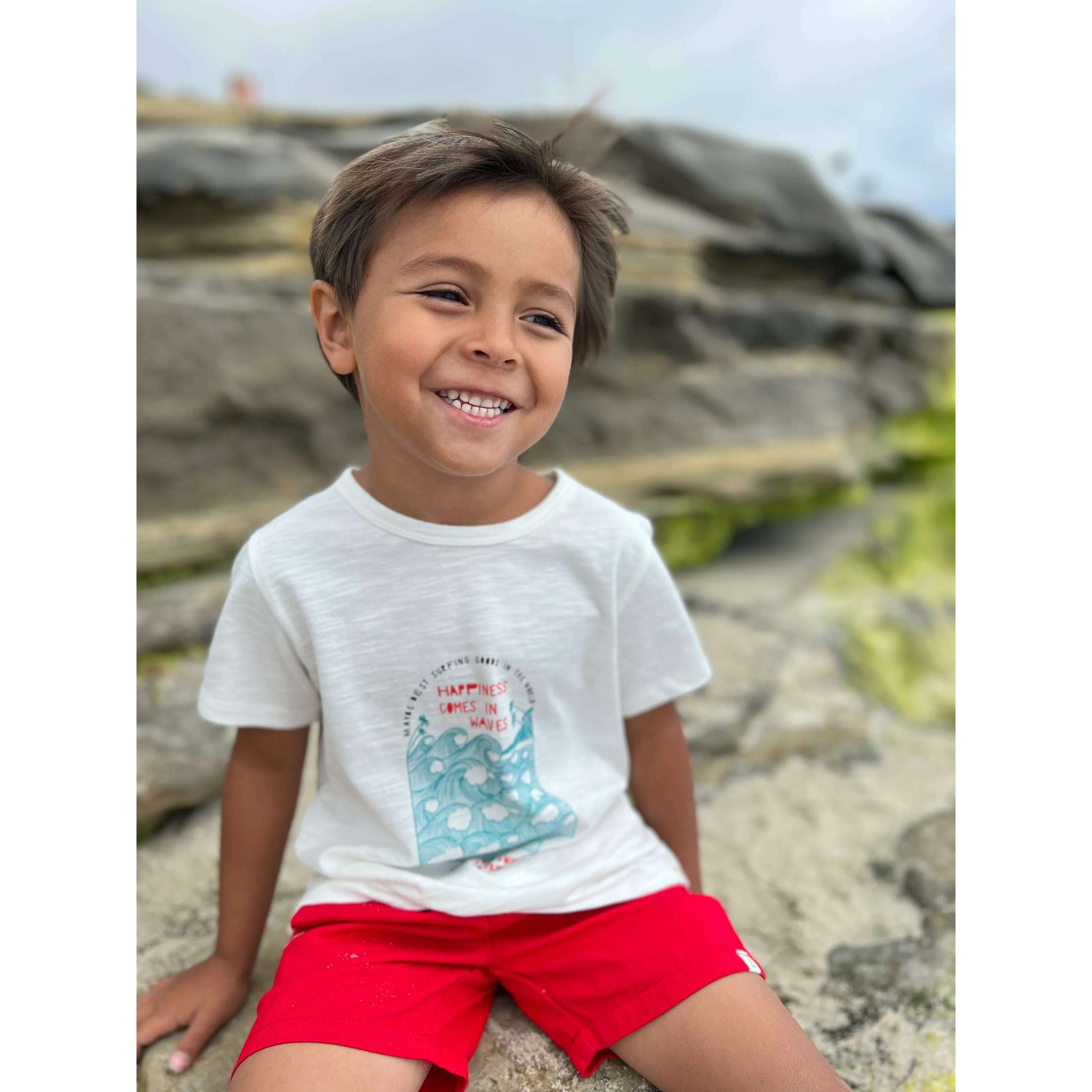 Falmouth Happiness Comes in Waves Tee - Size 9-10Y