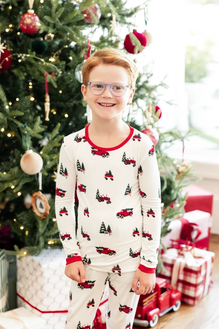 Long Sleeve Pajamas in Holiday Tree Farm