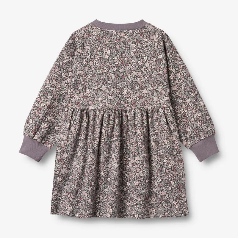 Dorthea Long Sleeve Jersey Dress - Purple Stone Flowers
