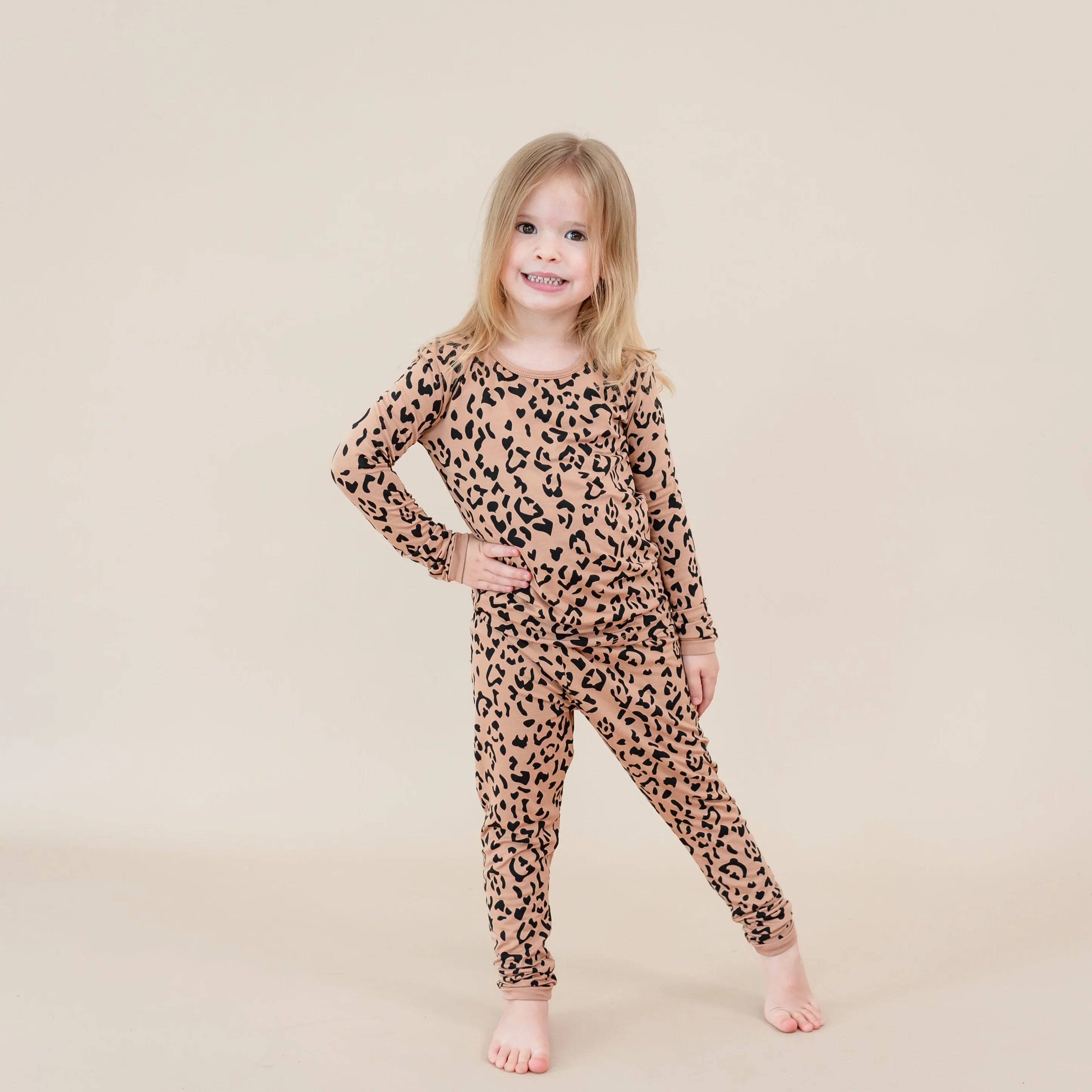 Long Sleeve Pajamas in Latte Leopard
