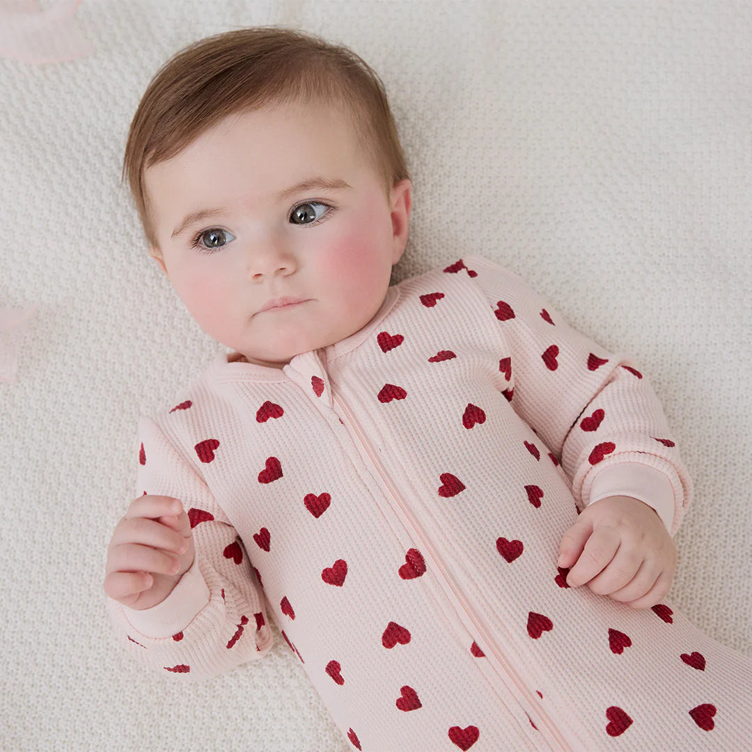 Pink Hearts on Peony Waffle Sleeper