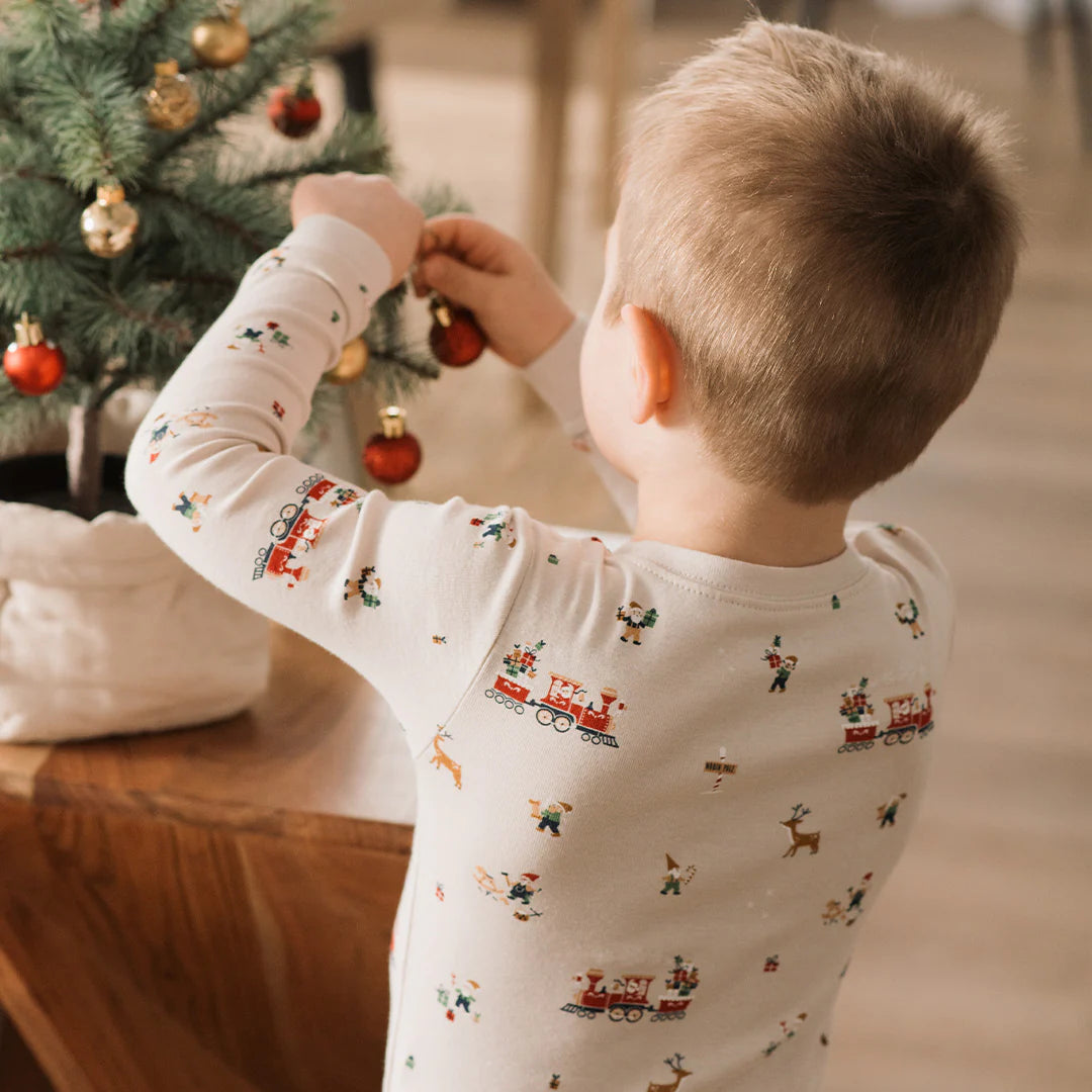 Santa's Workshop Print on Crème PJ Set