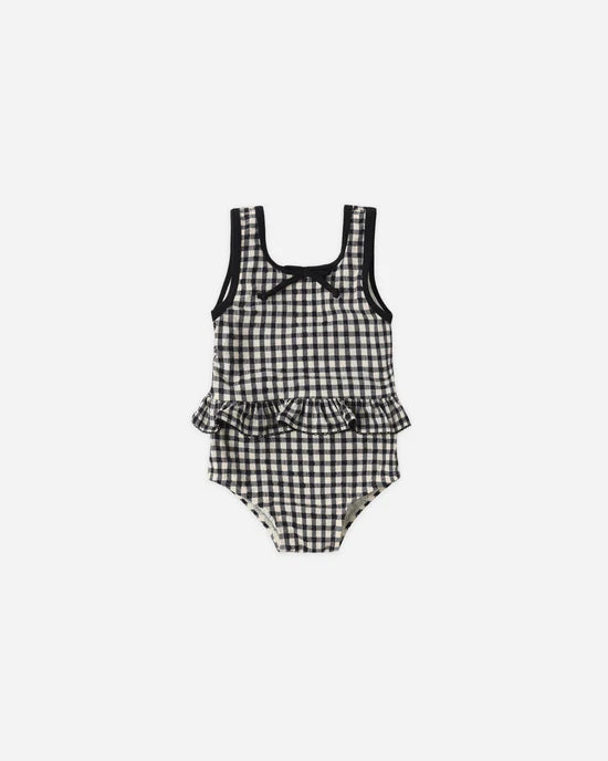 Skirted One-Piece Black Gingham