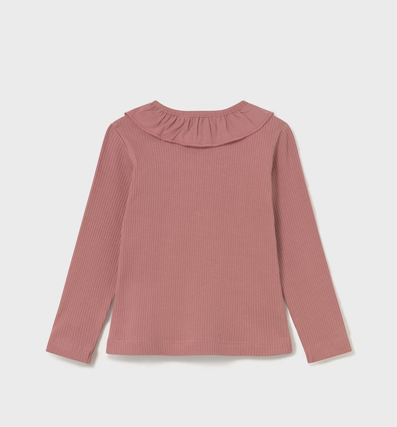 Baby Ribbed Polo Shirt with Ruffle Collar - Clay