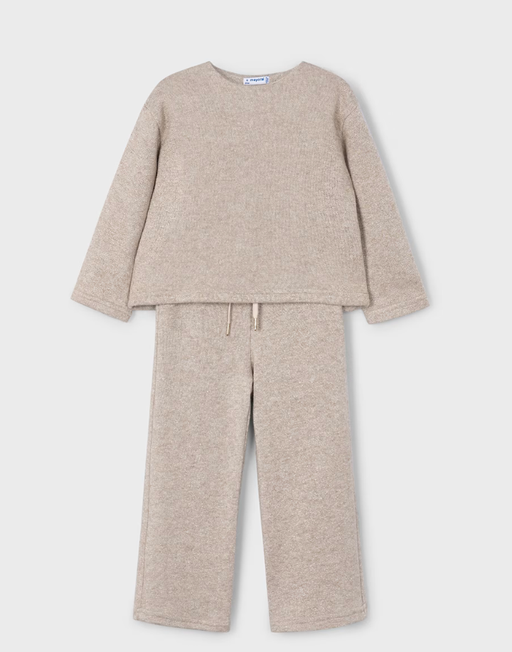 Girl Knit Pants and Sweater Set - Toffee