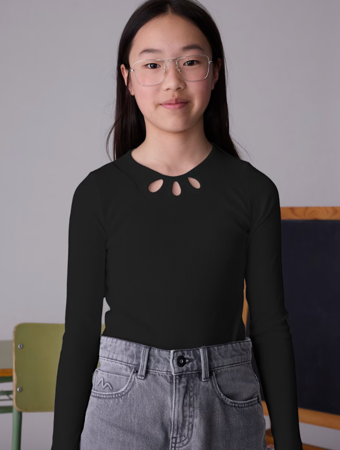 Girls Rib Knit Shirt - Black