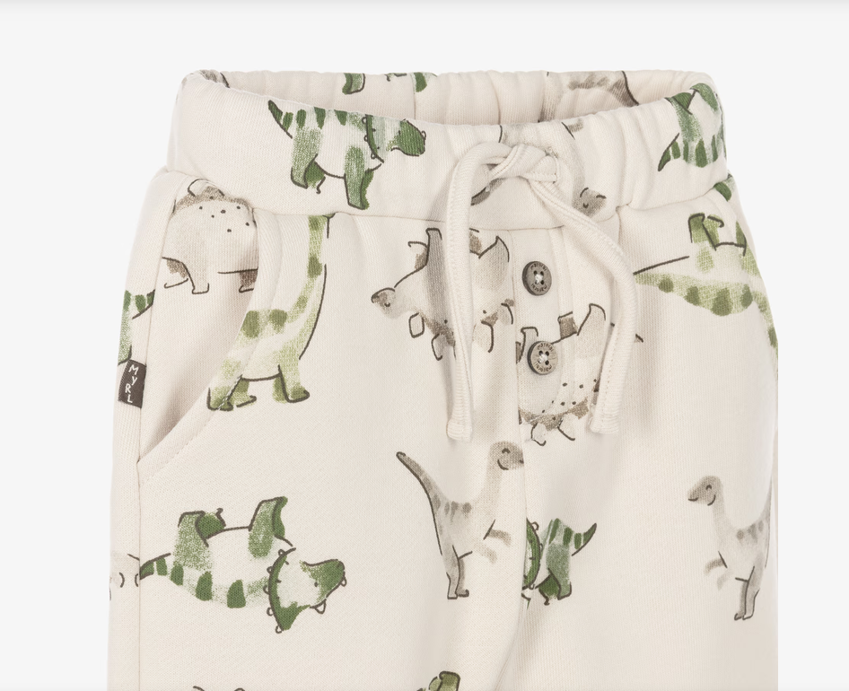 Beige Dino Pattern Jersey Joggers