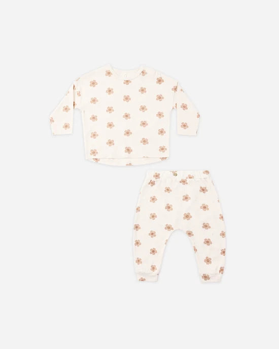 Long Sleeve Tee + Pant Set Pink Daisies