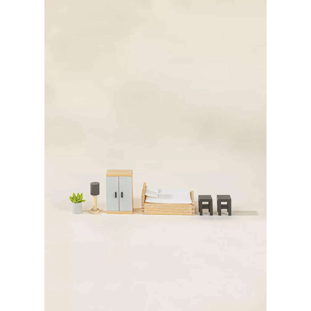 Wooden Doll House Master Bedroom Furniture & Accessories (9 pcs)