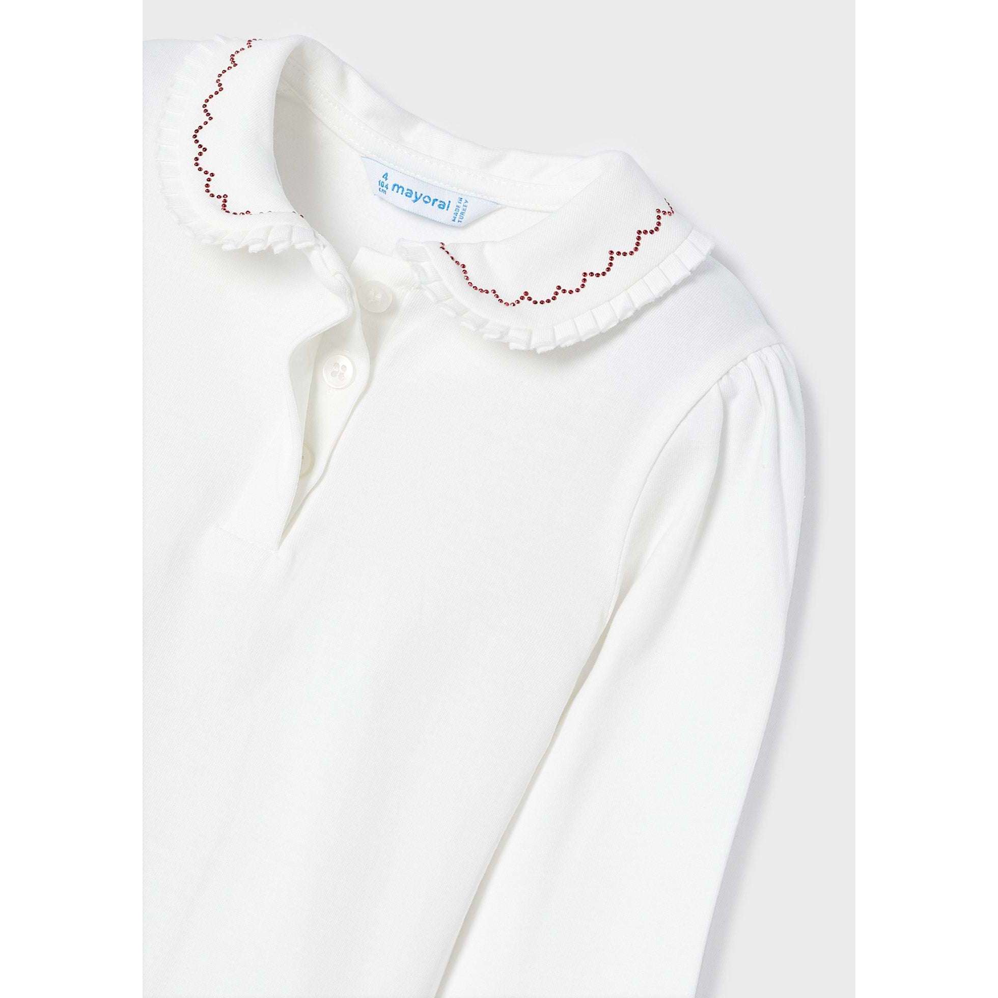 Long Sleeve Polo Shirt - Off White & Red - Size 3