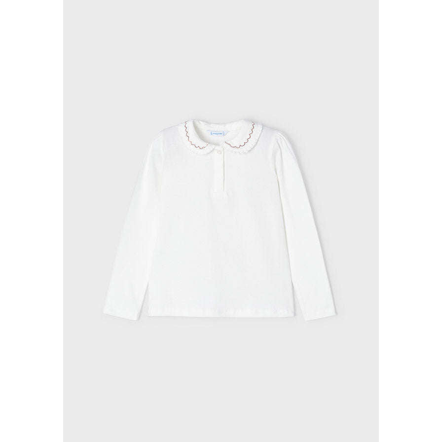 Long Sleeve Polo Shirt - Off White & Red