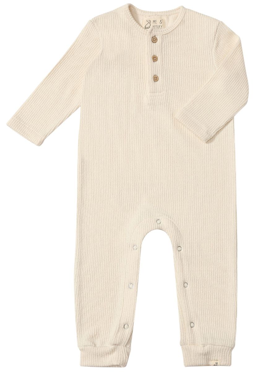 Mason Ribbed Henley Romper - Cream